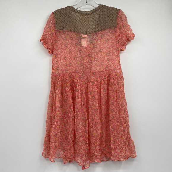 Maeve Pink Yellow Sheer Floral Mini Dress | Size 6 - Picture 4 of 7